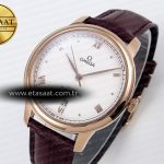 Omega De Ville Date RG White Textured Dial Roman Marker on Brown Leather A8800