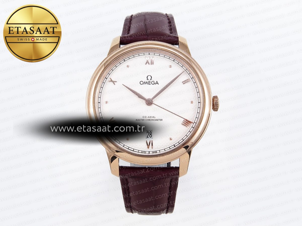 Omega De Ville Date RG White Textured Dial Roman Marker on Brown Leather A8800 - Görsel 3