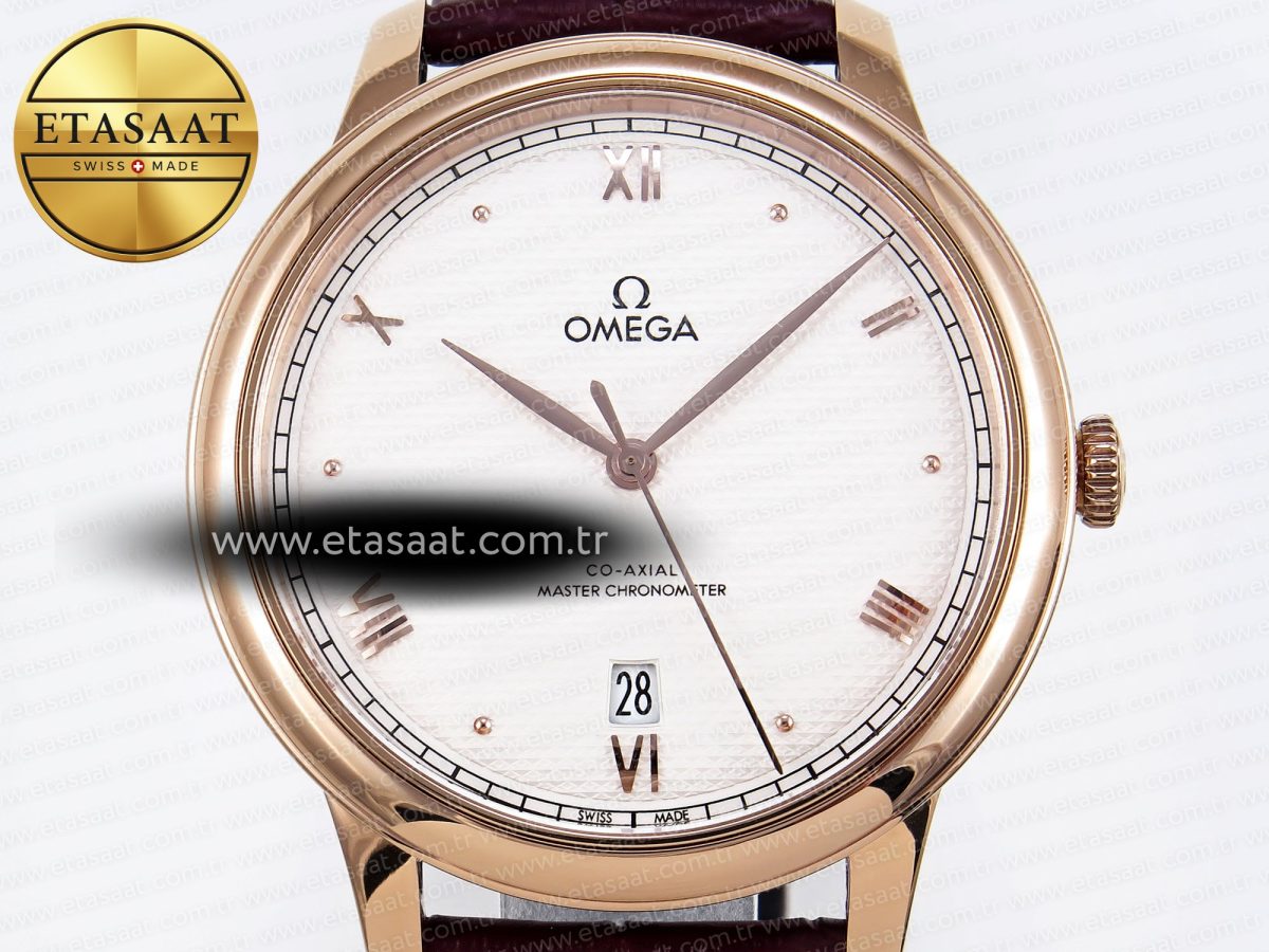 Omega De Ville Date RG White Textured Dial Roman Marker on Brown Leather A8800 - Görsel 4