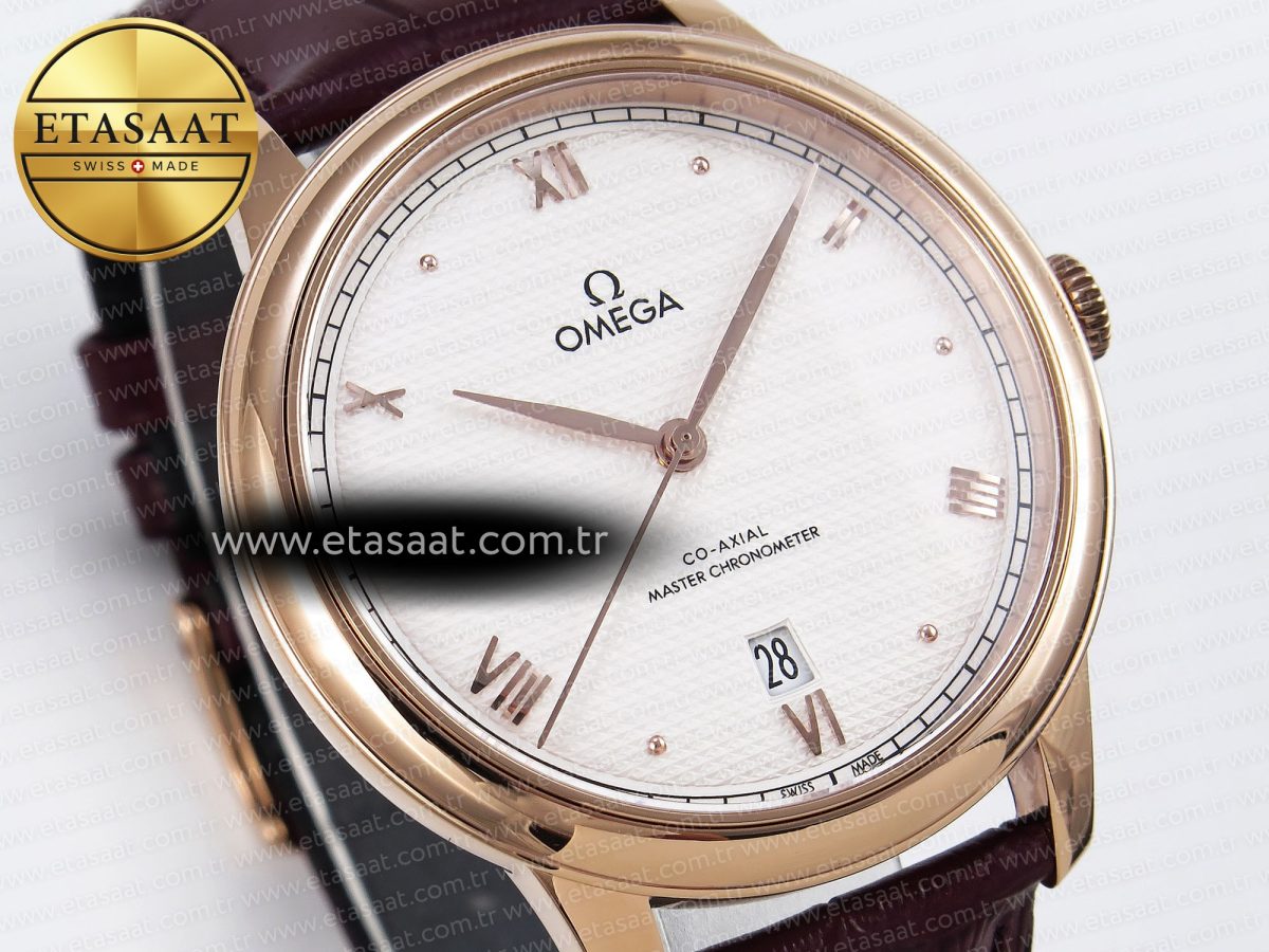 Omega De Ville Date RG White Textured Dial Roman Marker on Brown Leather A8800 - Görsel 5