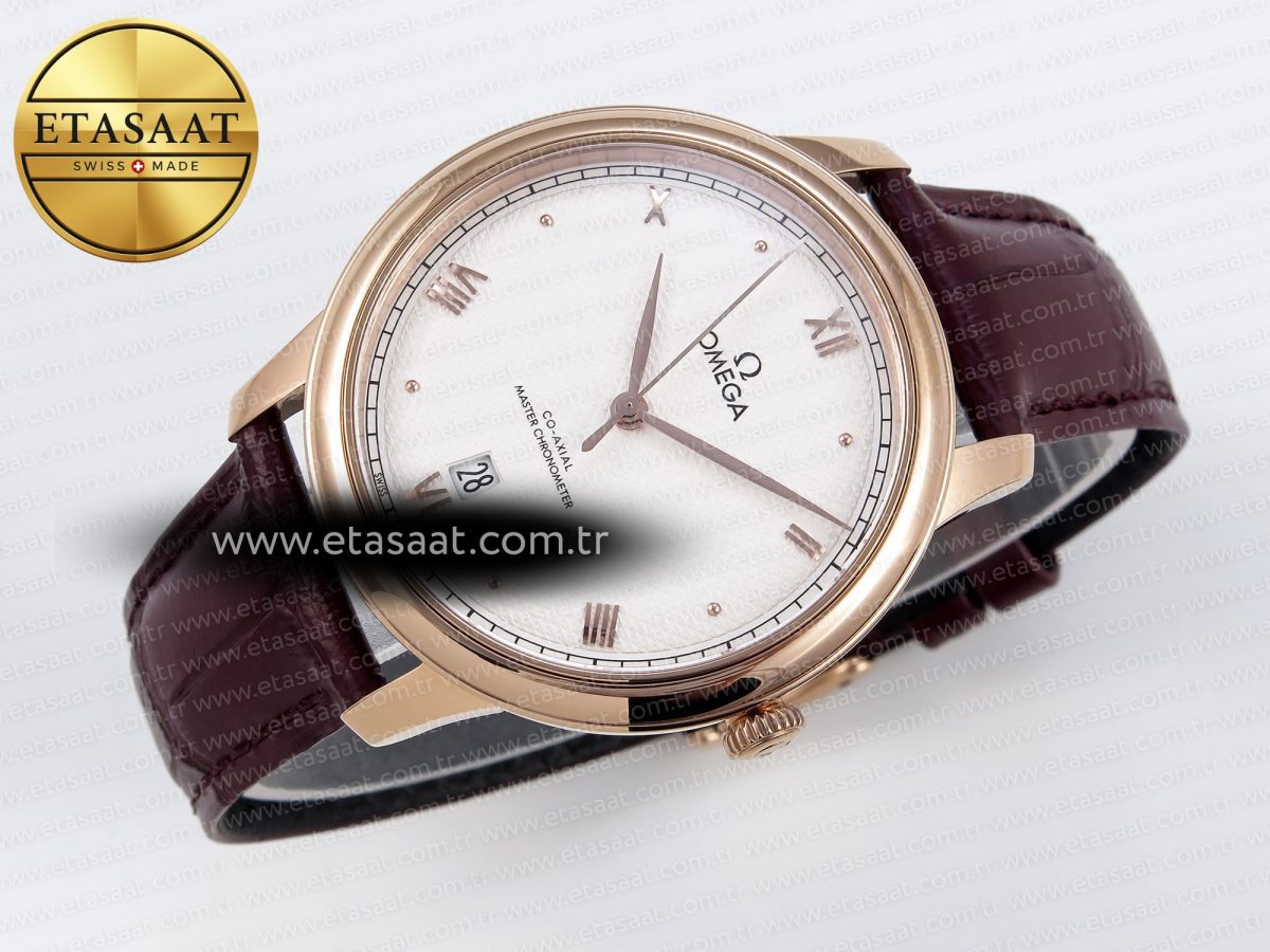 Omega De Ville Date RG White Textured Dial Roman Marker on Brown Leather A8800 - Görsel 7