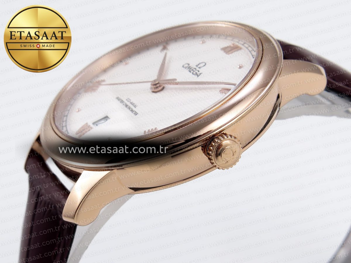 Omega De Ville Date RG White Textured Dial Roman Marker on Brown Leather A8800 - Görsel 8