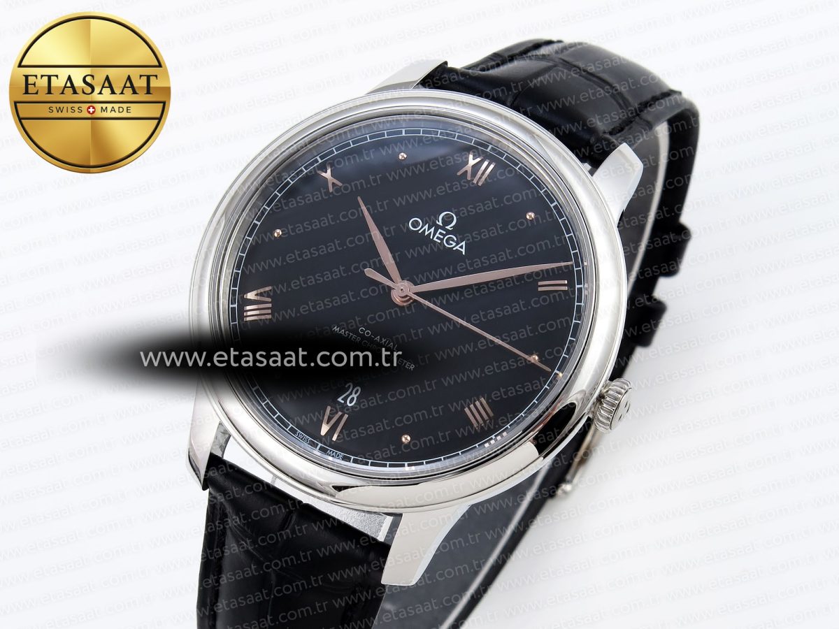 Omega De Ville Date SS MKF 1:1 Best Edition Black Dial Roman Marker on Black Leather Strap A8800 - Görsel 1
