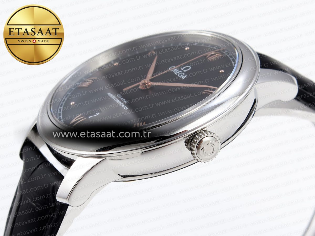 Omega De Ville Date SS MKF 1:1 Best Edition Black Dial Roman Marker on Black Leather Strap A8800 - Görsel 8
