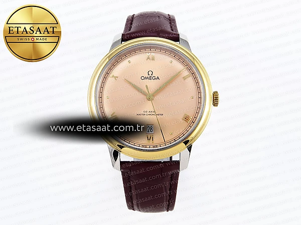 Omega De Ville Date YG Kahve Kadran Roma Rakamlı A8800 Eta Saat - 1:1 Süper Klon Replika Saat