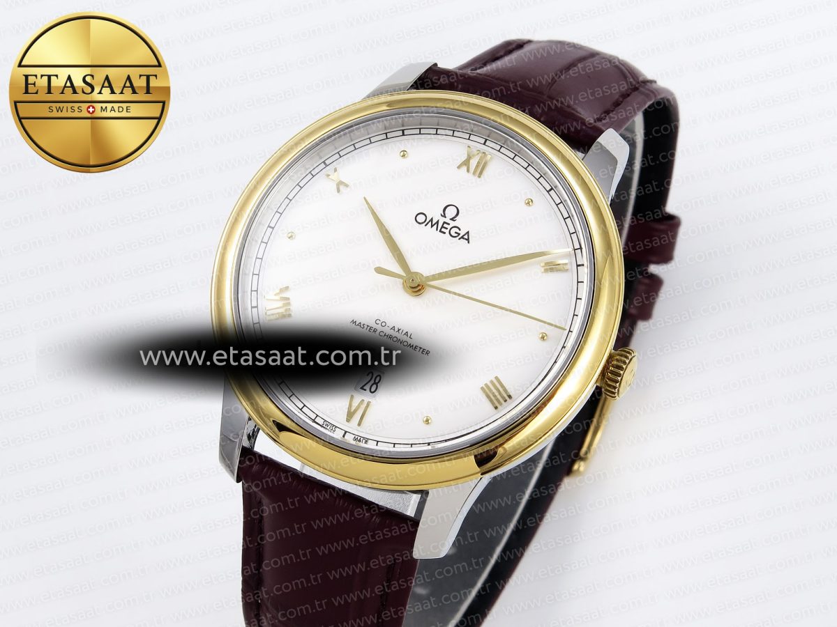 Omega De Ville Date YG White Dial Roman Marker on Brown Leather A8800 - Görsel 2