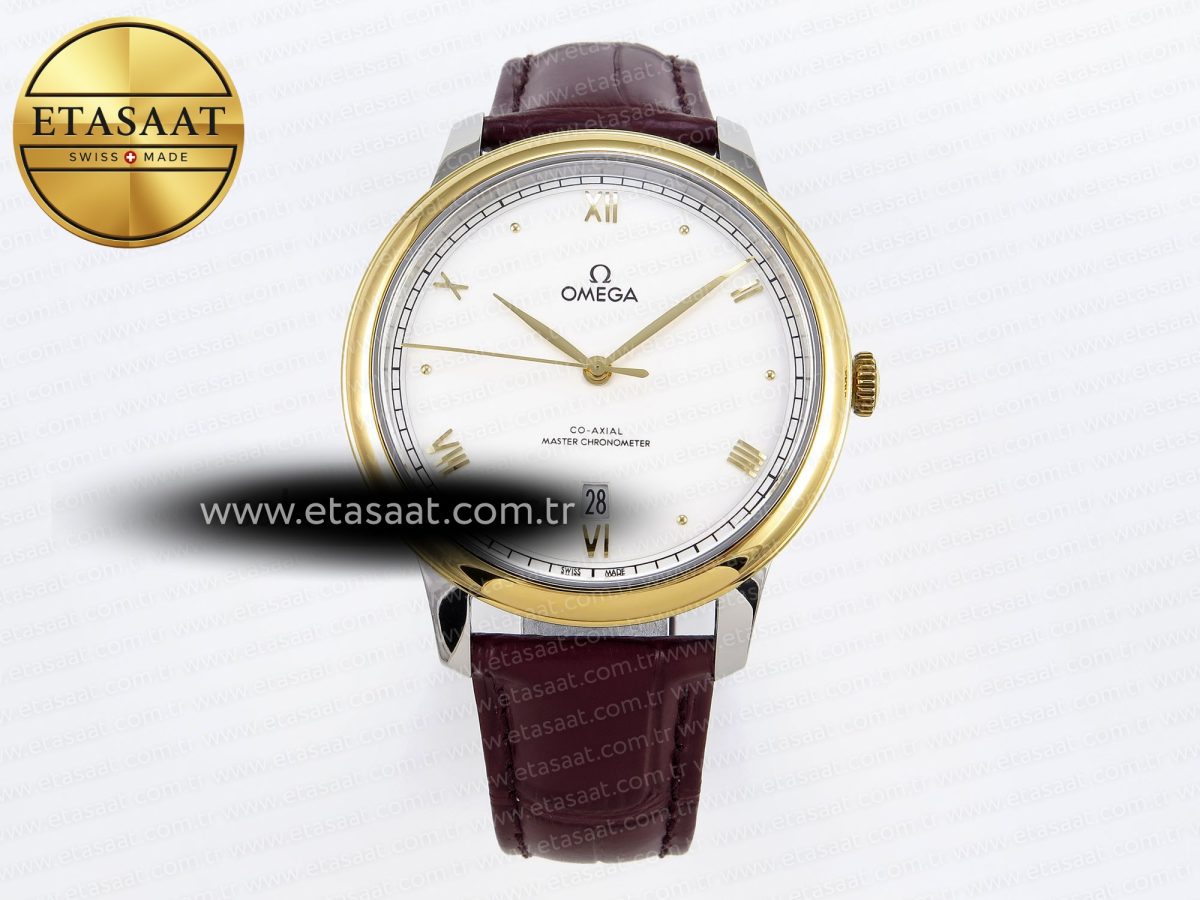 Omega De Ville Date YG White Dial Roman Marker on Brown Leather A8800 - Görsel 3