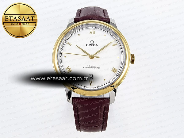 Omega De Ville Date YG Beyaz Kadran Roma Rakamlı A8800 Eta Saat - 1:1 Süper Klon Replika Saat