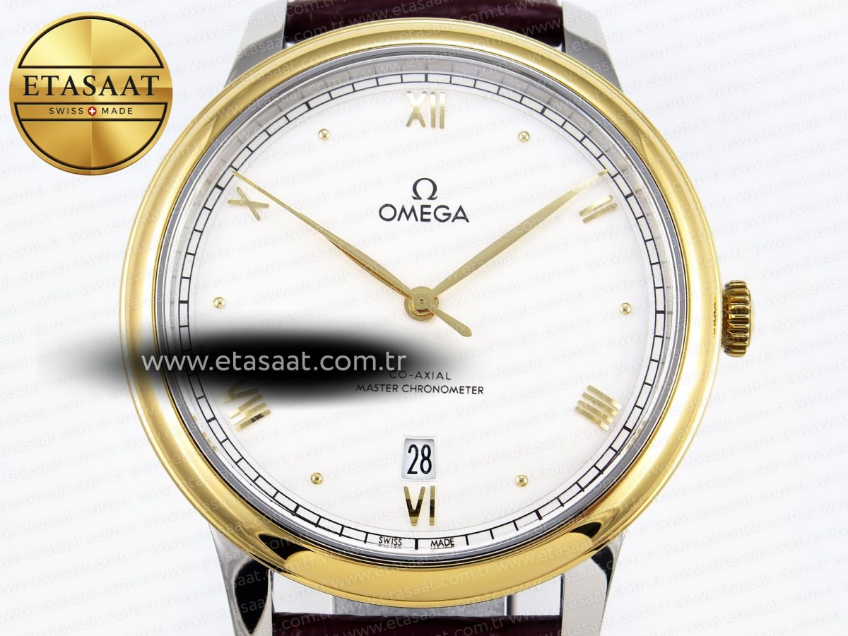Omega De Ville Date YG White Dial Roman Marker on Brown Leather A8800 - Görsel 4