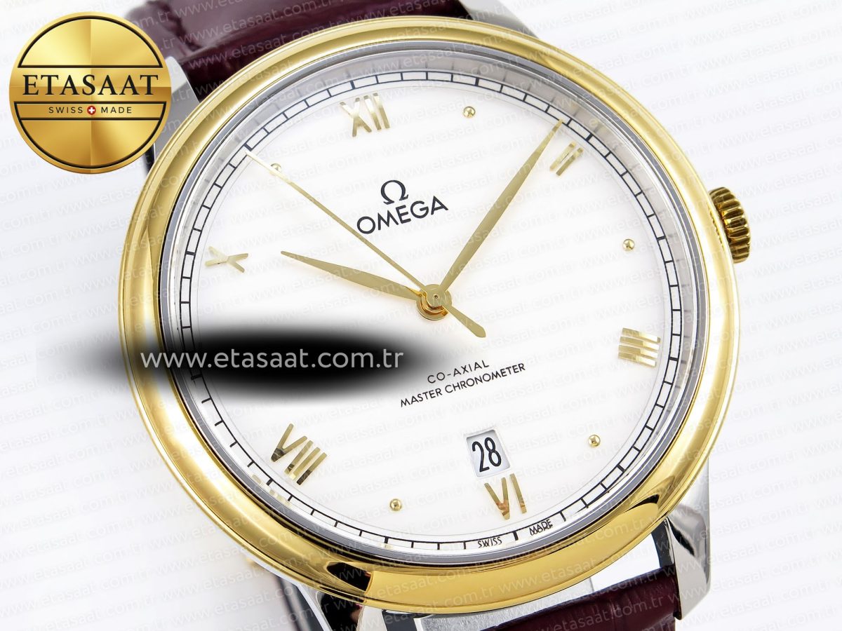 Omega De Ville Date YG White Dial Roman Marker on Brown Leather A8800 - Görsel 5
