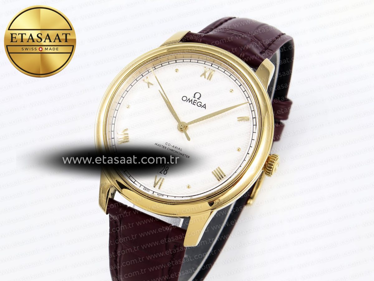 Omega De Ville Date YG White Textured Dial Roman Marker on Brown Leather A8800 - Görsel 1