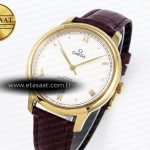 Omega De Ville Date YG White Textured Dial Roman Marker on Brown Leather A8800
