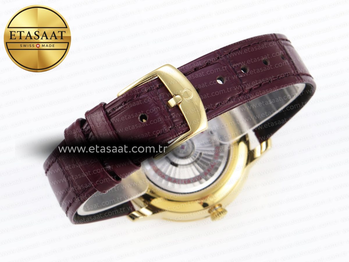 Omega De Ville Date YG White Textured Dial Roman Marker on Brown Leather A8800 - Görsel 15