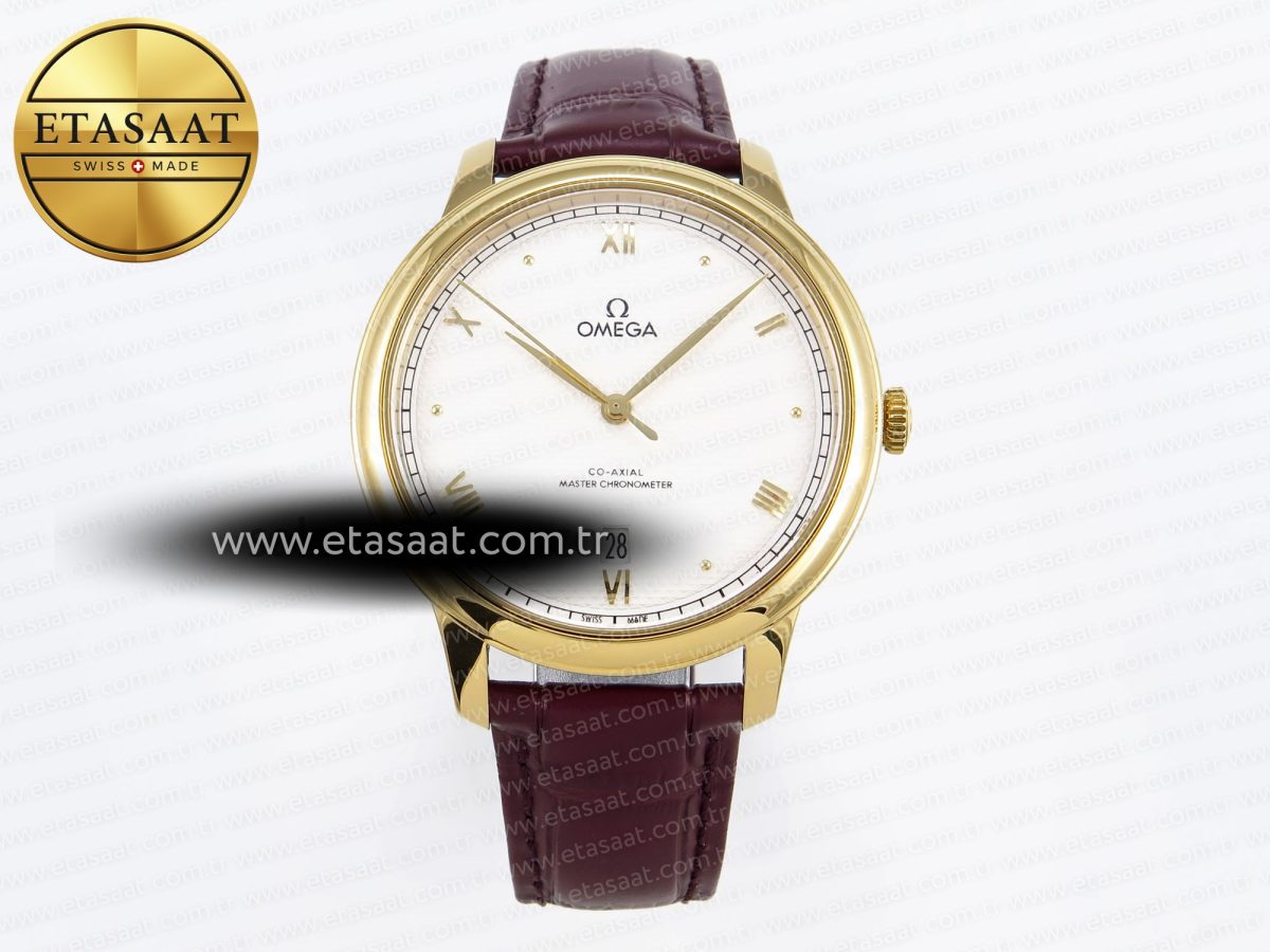 Omega De Ville Date YG White Textured Dial Roman Marker on Brown Leather A8800 - Görsel 3