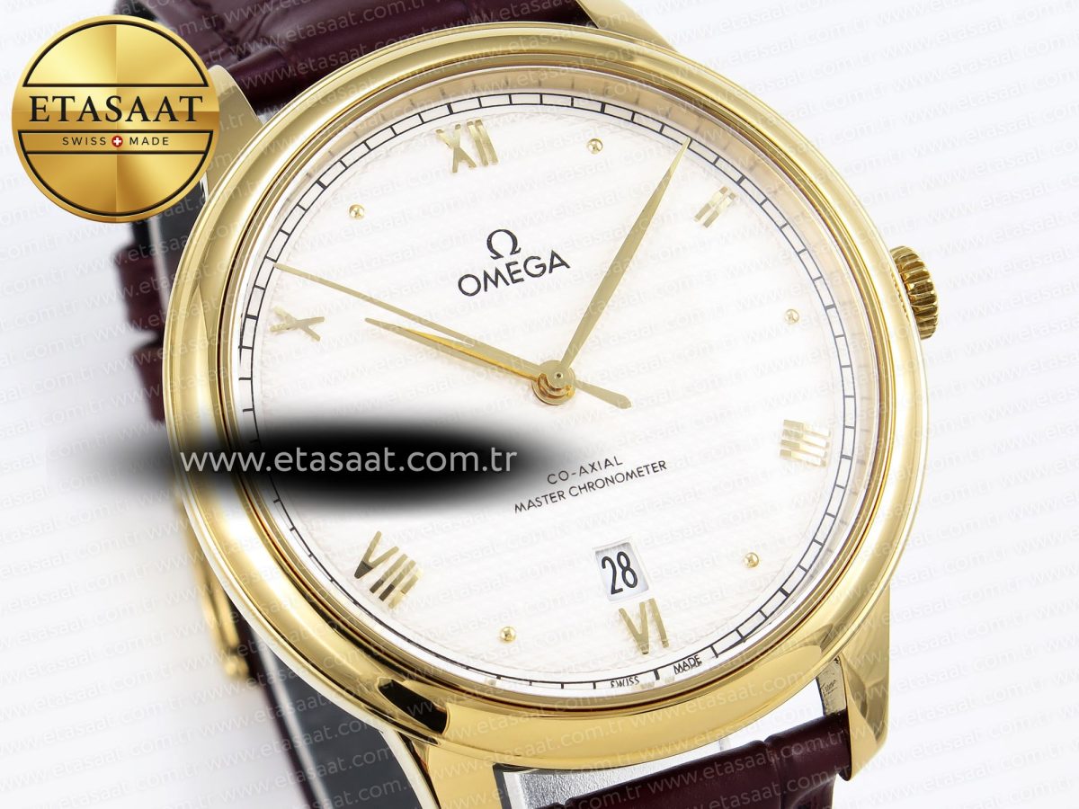 Omega De Ville Date YG White Textured Dial Roman Marker on Brown Leather A8800 - Görsel 5