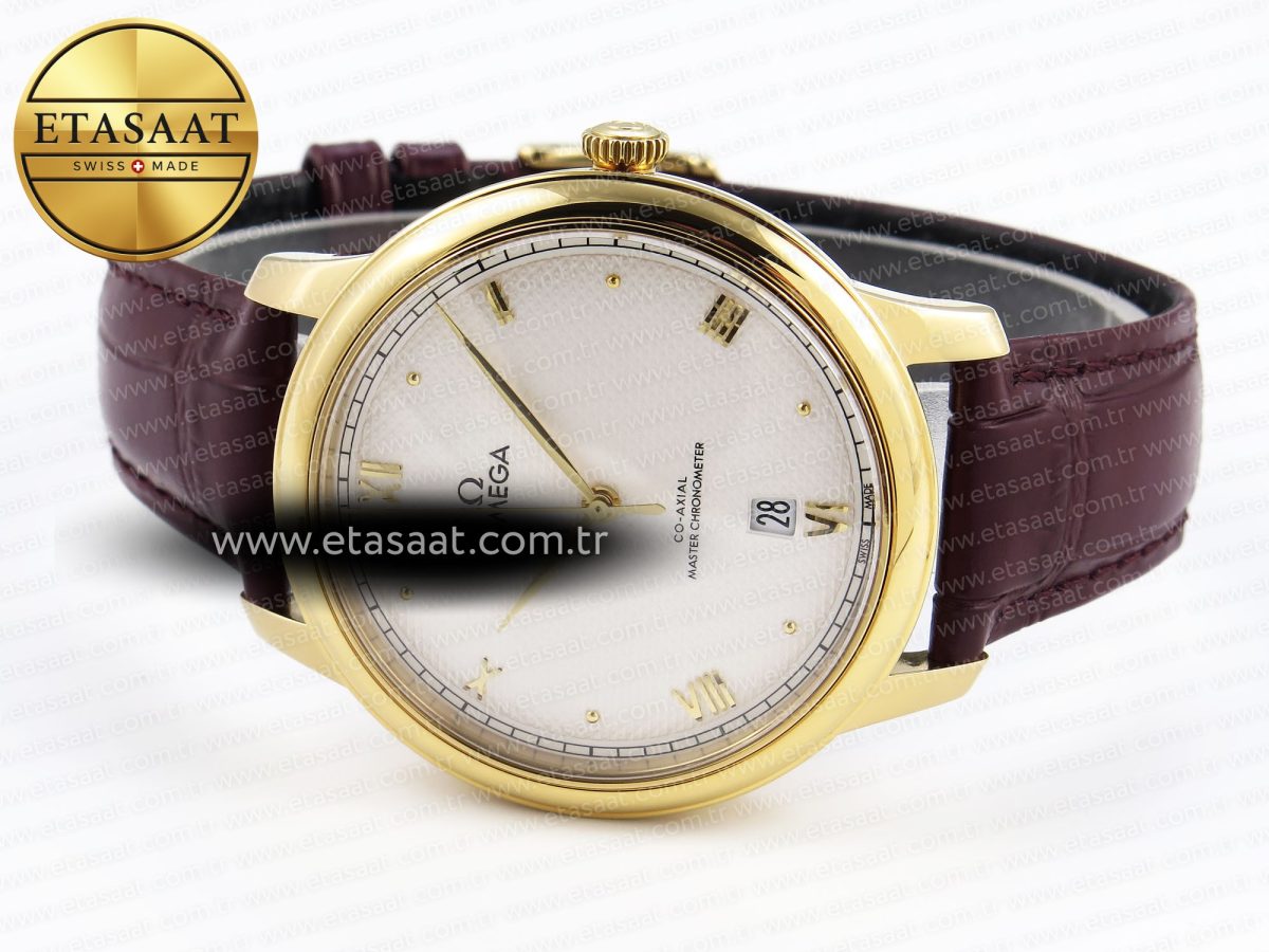 Omega De Ville Date YG White Textured Dial Roman Marker on Brown Leather A8800 - Görsel 6