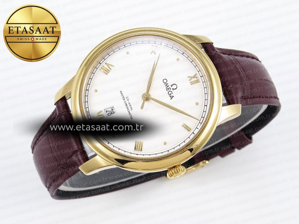 Omega De Ville Date YG White Textured Dial Roman Marker on Brown Leather A8800 - Görsel 7