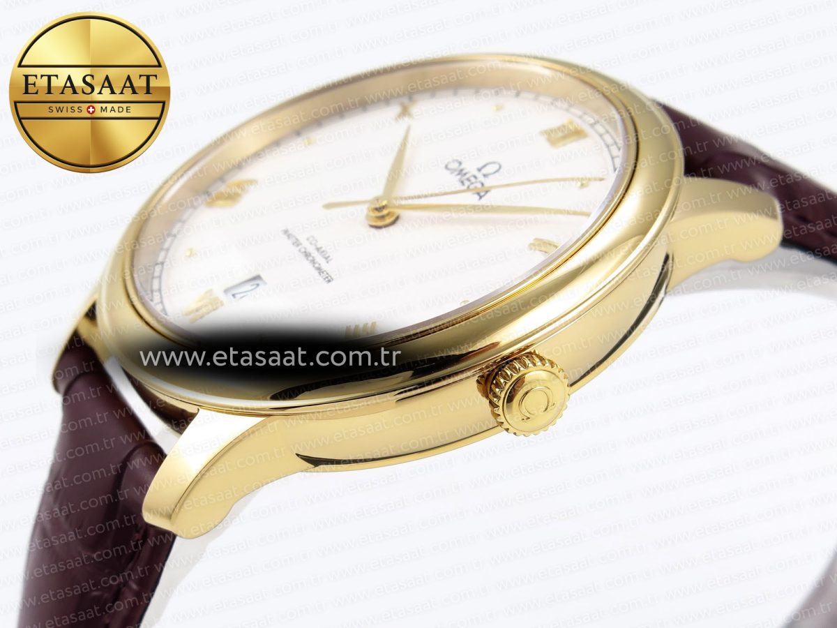 Omega De Ville Date YG White Textured Dial Roman Marker on Brown Leather A8800 - Görsel 8