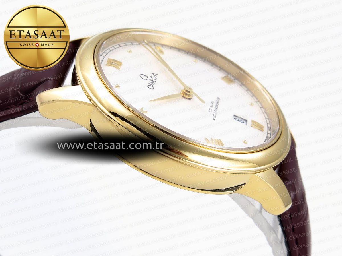 Omega De Ville Date YG White Textured Dial Roman Marker on Brown Leather A8800 - Görsel 9
