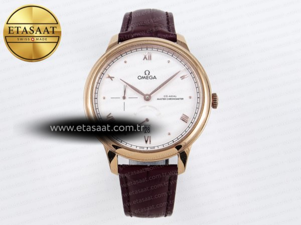 Omega De Ville Güç Rezervi RG Beyaz Kadran Kahve A8800 Eta Saat - 1:1 Süper Klon Replika Saat