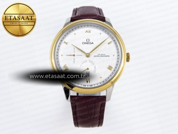 Omega De Ville Güç Rezervi YG Beyaz Kadran Kahve A8810 Eta Saat - 1:1 Süper Klon Replika Saat
