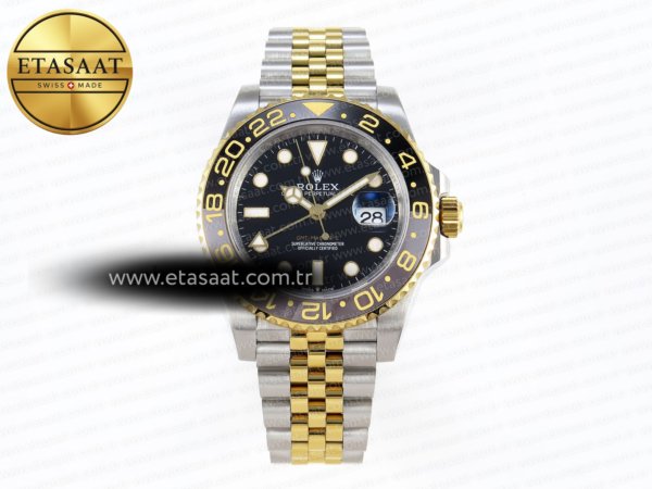Rolex GMT Master II 126713 Yg/Ss Siyah Kadran VR3285 Eta Saat - 1:1 Süper Klon Replika Saat
