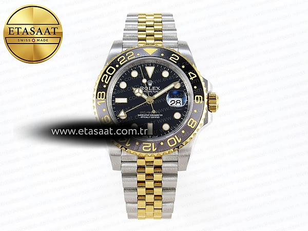 Rolex GMT Master II 126713 Yg/Ss Siyah Kadran VR3285 Eta Saat - 1:1 Süper Klon Replika Saat