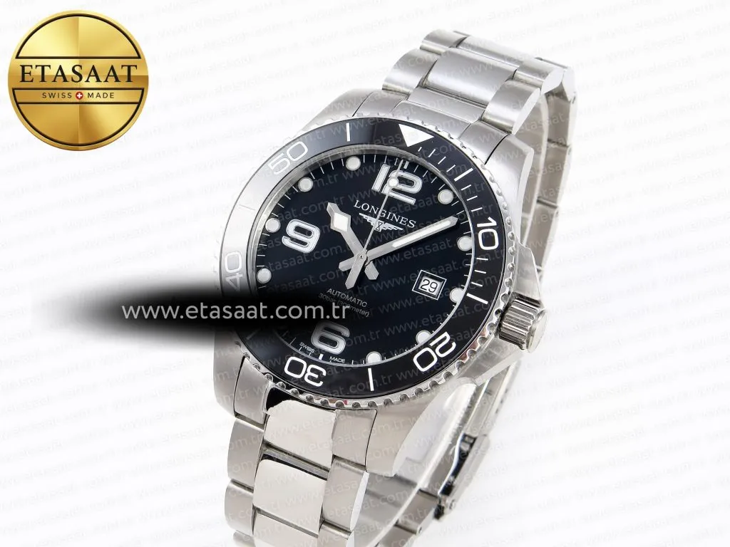 hydroconquest 43mm ss black ceramic bezel xf 11 best edition black dial on ss bracelet l8881