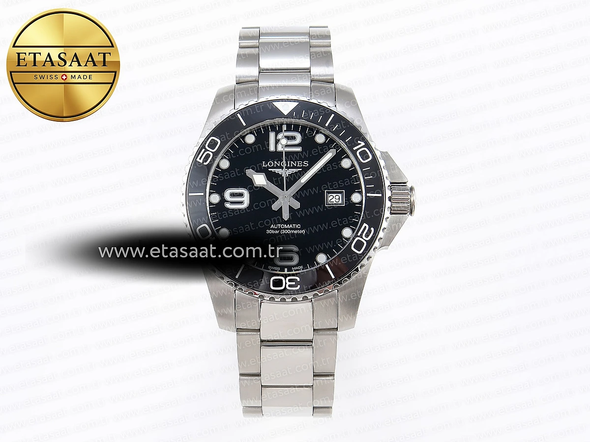 Longines Hydroconquest Siyah Seramik-Siyah Kadran L888 Eta Saat - 1:1 Süper Klon Replika Saat