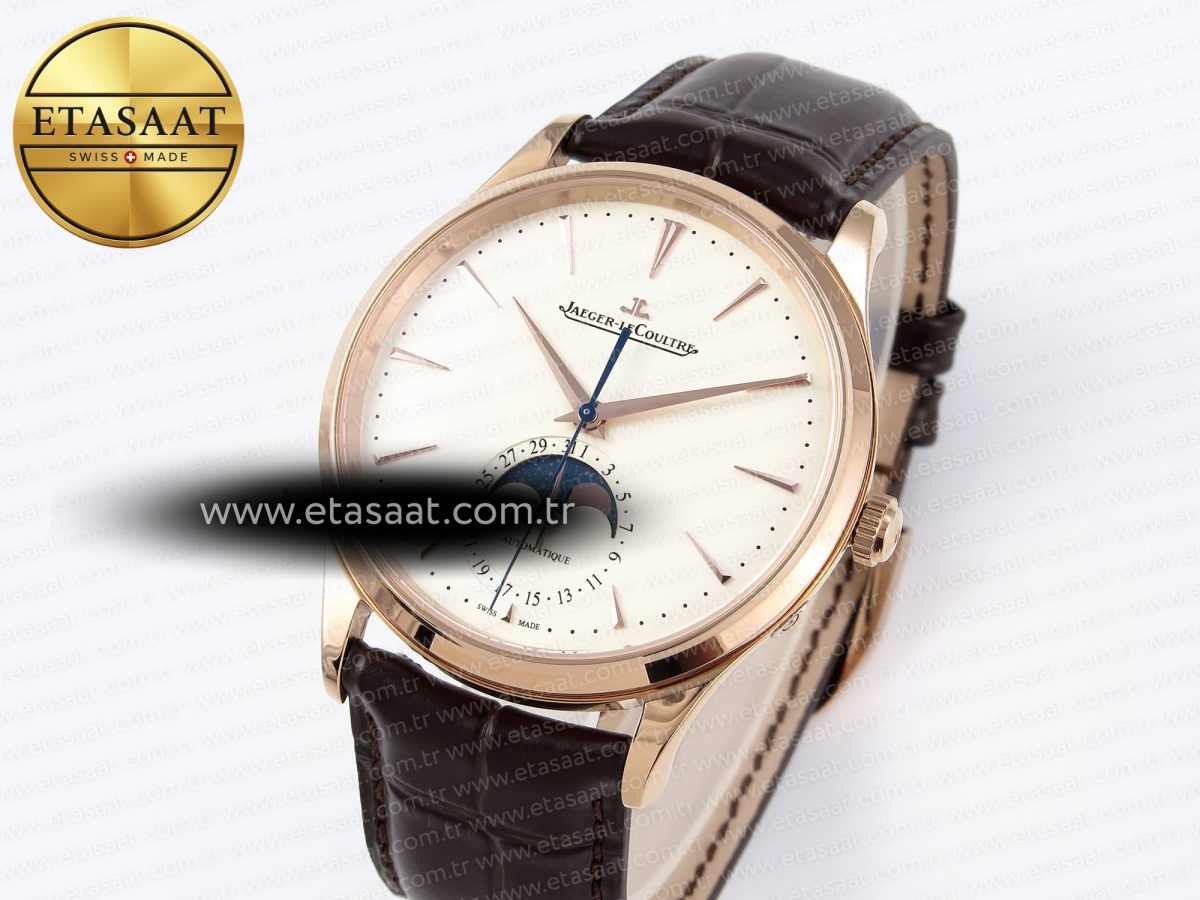Jaeger Lecoultre Master Ultra Thin Moon 1368420 RG ZF 1:1 Best Edition White Dial on Brown Leather Strap SA925 Super Clone V2 - Görsel 1