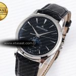 Jaeger Lecoultre Master Ultra Thin Moon 1368420 SS ZF 1:1 Best Edition Black Dial on Black Leather Strap SA925 Super Clone V2