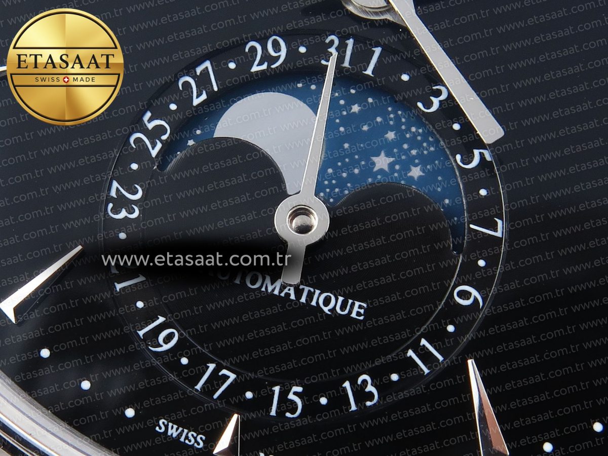 Jaeger Lecoultre Master Ultra Thin Moon 1368420 SS ZF 1:1 Best Edition Black Dial on Black Leather Strap SA925 Super Clone V2 - Görsel 11