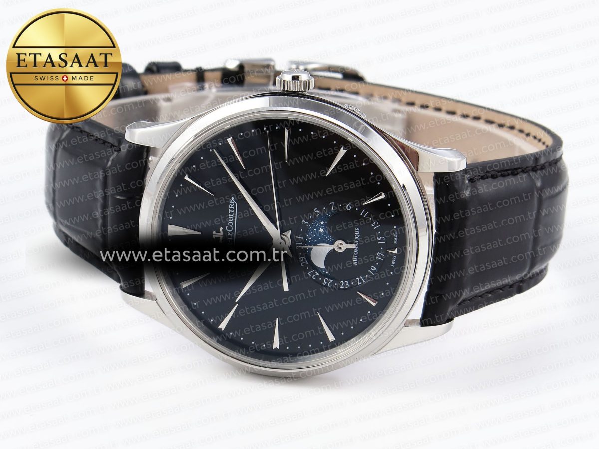 Jaeger Lecoultre Master Ultra Thin Moon 1368420 SS ZF 1:1 Best Edition Black Dial on Black Leather Strap SA925 Super Clone V2 - Görsel 6