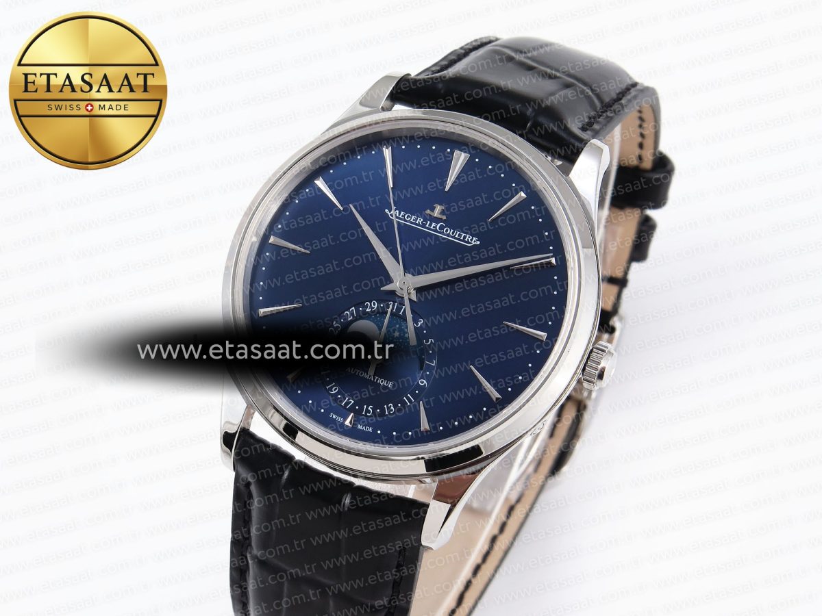 Jaeger Lecoultre Master Ultra Thin Moon 1368420 SS ZF 1:1 Best Edition Blue Dial on Black Leather Strap SA925 Super Clone V2 - Görsel 2