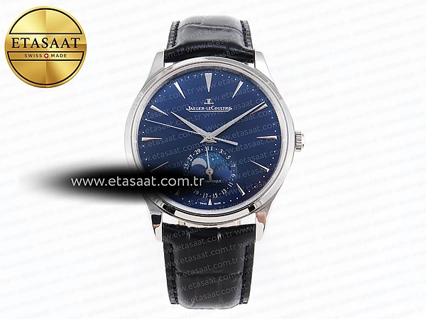 Jaeger-LeCoultre Master Ultra Thin 1368420 39mm Mavi Kadran Deri Kordon ZF Cal.925 Super Clone ETA – Ön Cephe Kadran ve Kasa Görünümü
