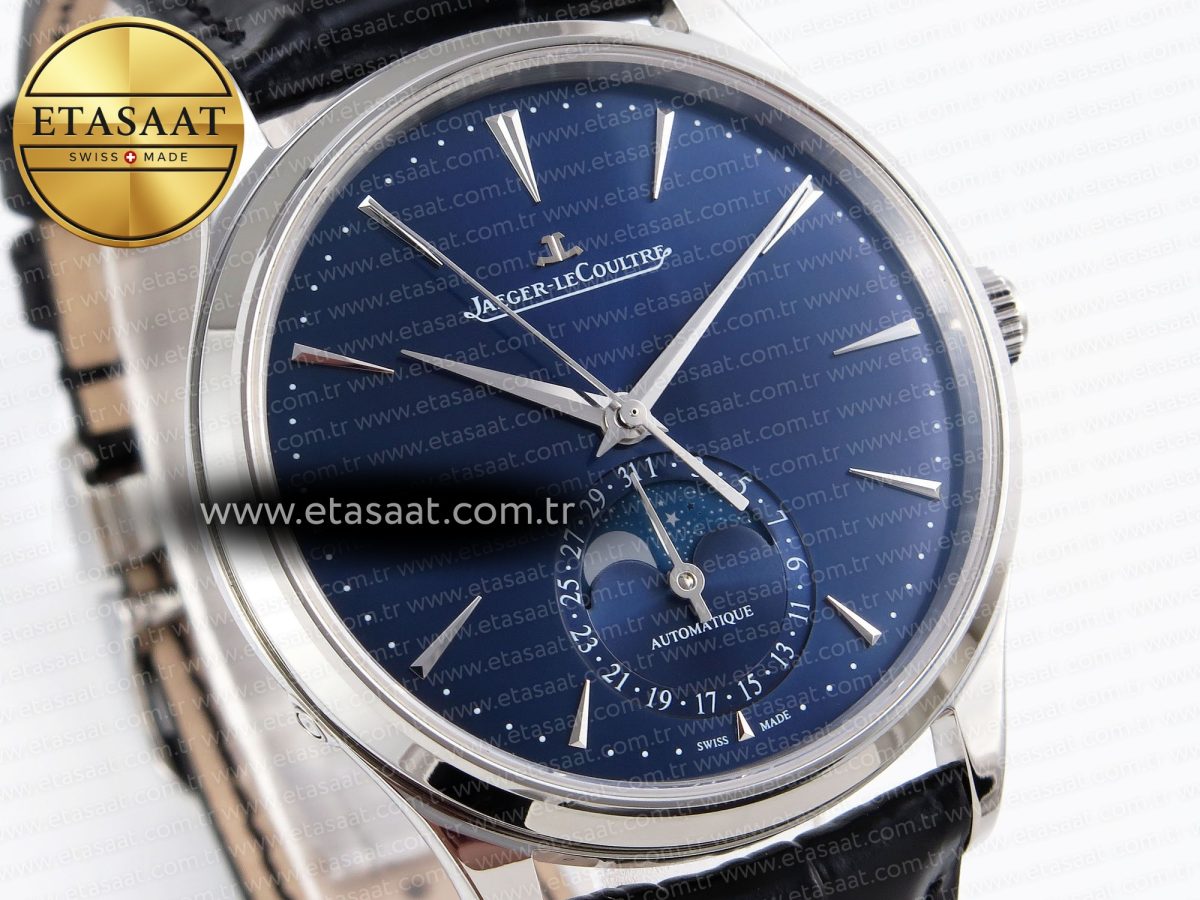Jaeger Lecoultre Master Ultra Thin Moon 1368420 SS ZF 1:1 Best Edition Blue Dial on Black Leather Strap SA925 Super Clone V2 - Görsel 5