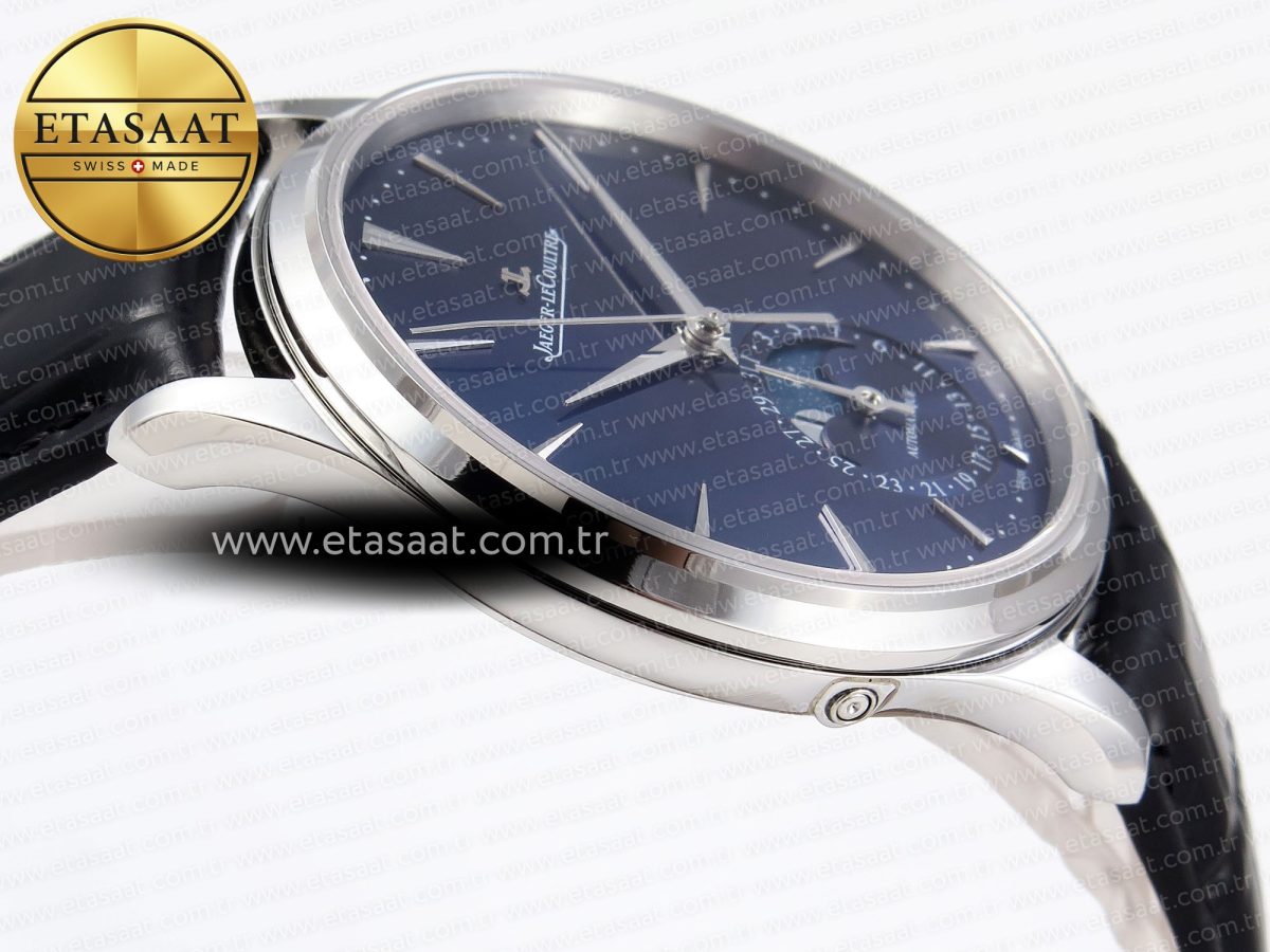 Jaeger Lecoultre Master Ultra Thin Moon 1368420 SS ZF 1:1 Best Edition Blue Dial on Black Leather Strap SA925 Super Clone V2 - Görsel 9