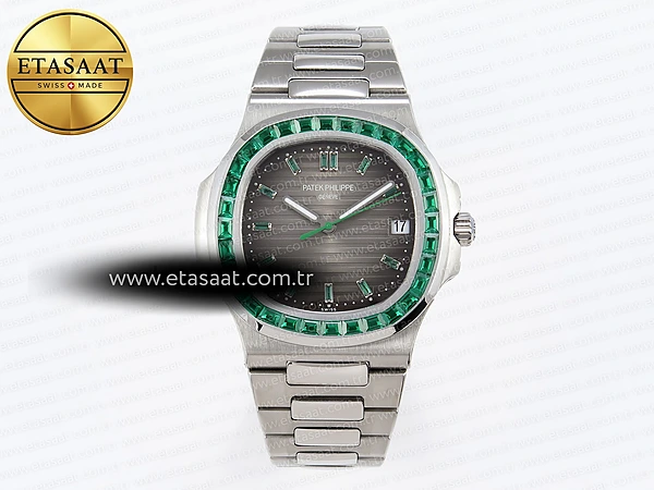 Patek Philippe Nautilus 5711 Gri Kadran Yeşil 324CS Eta Saat - 1:1 Süper Klon Replika Saat