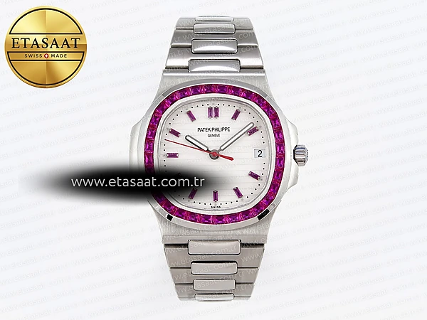 Patek Philippe Nautilus 5711 Beyaz Kadran Mor 324CS Eta Saat - 1:1 Süper Klon Replika Saat