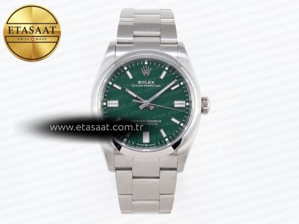 Rolex Oyster Perpetual 126000 36mm Çelik Yeşil VS3235 Eta Saat - 1:1 Süper Klon Replika Saat