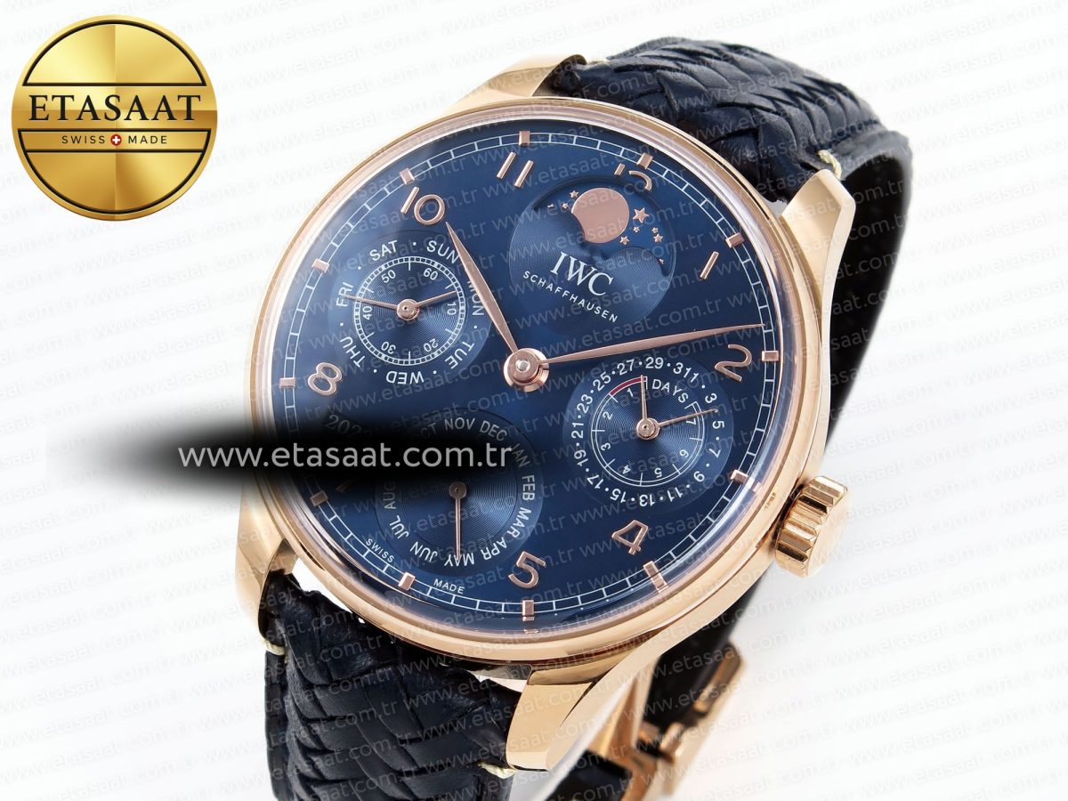 IWC PORTUGIESER PERPETUAL CALENDAR RG 5033  BLUE DIAL ON BLACK LEATHER STRAP A52610 - Görsel 2