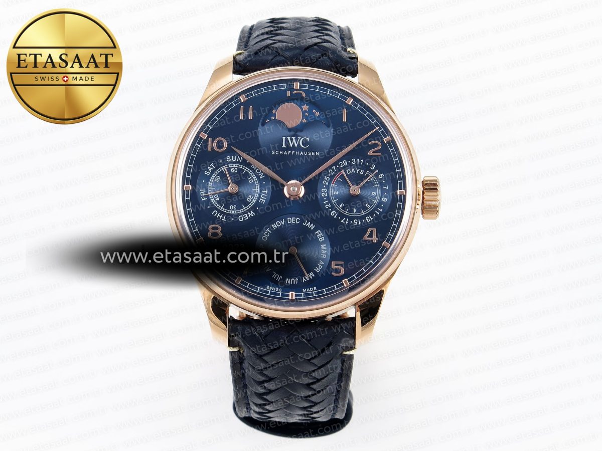 IWC PORTUGIESER PERPETUAL CALENDAR RG 5033  BLUE DIAL ON BLACK LEATHER STRAP A52610 - Görsel 3