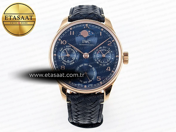 IWC Portugieser Daimi Takvim RG 5033 Mavi A52610 Eta Saat - 1:1 Süper Klon Replika Saat