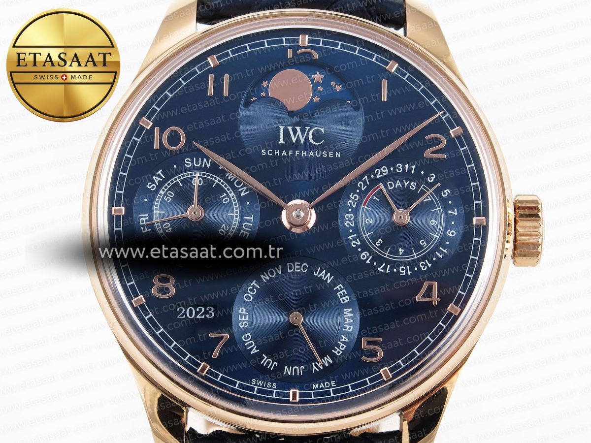 IWC PORTUGIESER PERPETUAL CALENDAR RG 5033  BLUE DIAL ON BLACK LEATHER STRAP A52610 - Görsel 4