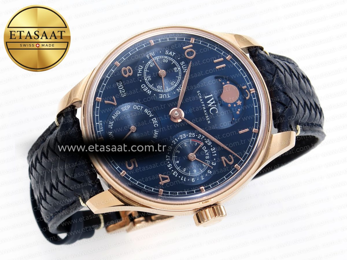IWC PORTUGIESER PERPETUAL CALENDAR RG 5033  BLUE DIAL ON BLACK LEATHER STRAP A52610 - Görsel 5