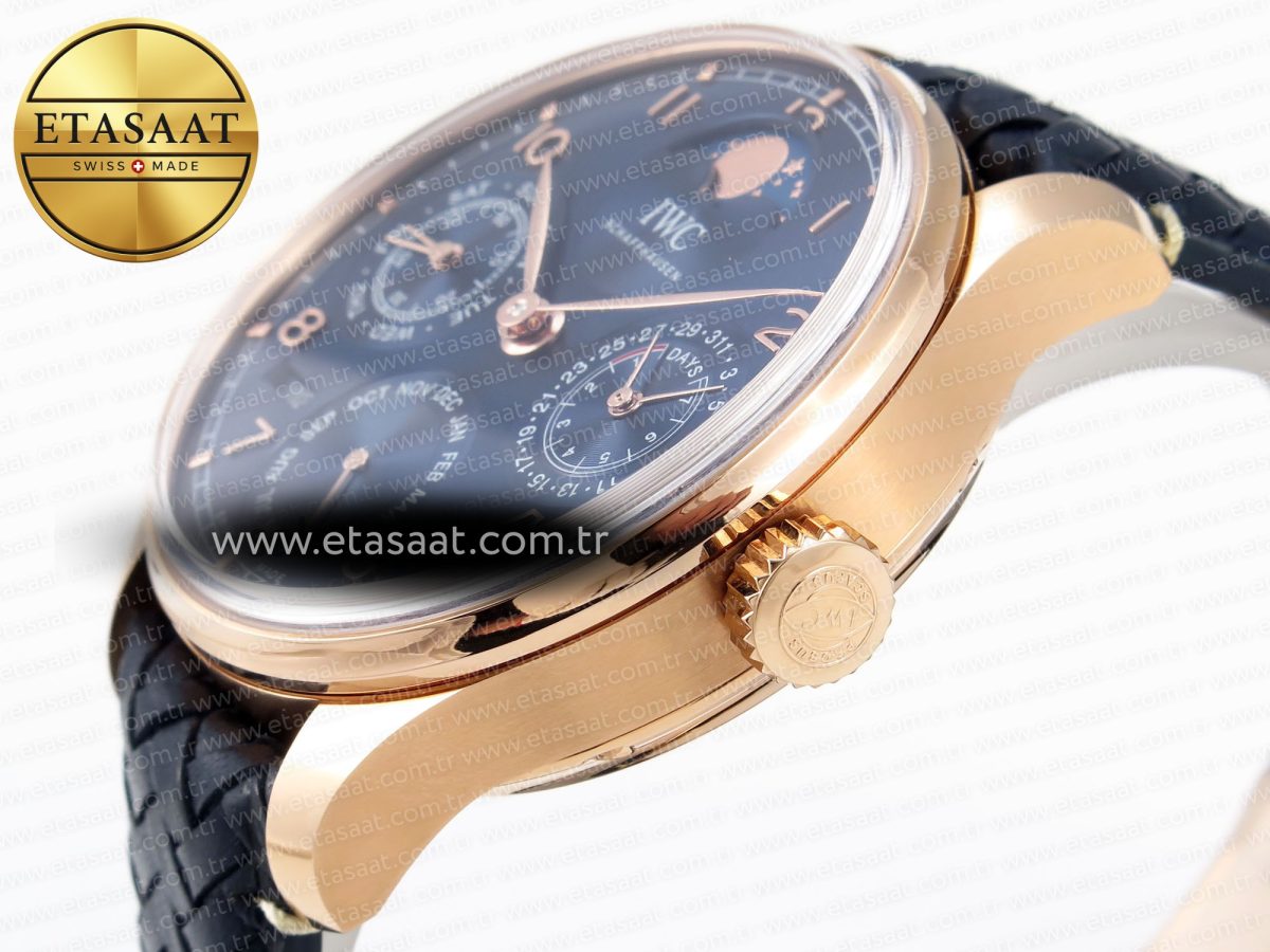 IWC PORTUGIESER PERPETUAL CALENDAR RG 5033  BLUE DIAL ON BLACK LEATHER STRAP A52610 - Görsel 6