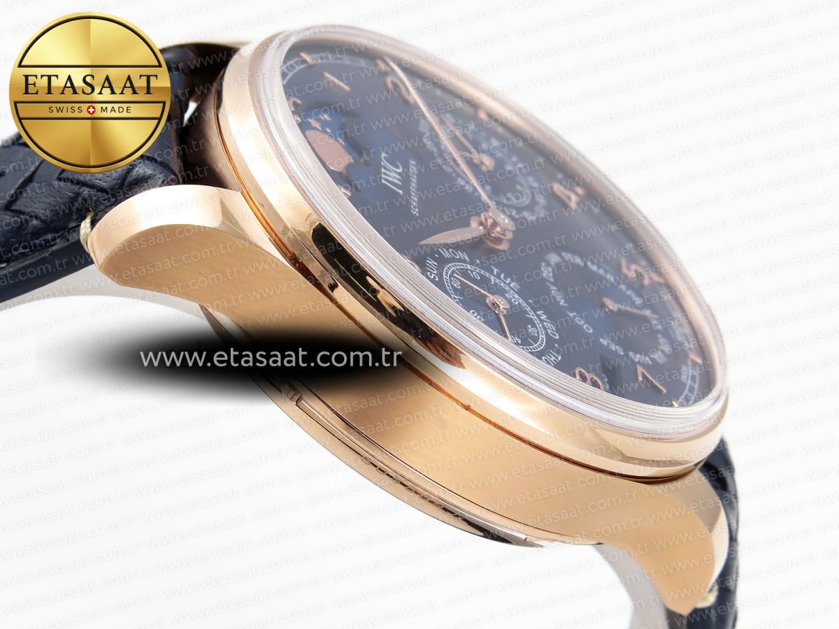 IWC PORTUGIESER PERPETUAL CALENDAR RG 5033  BLUE DIAL ON BLACK LEATHER STRAP A52610 - Görsel 7