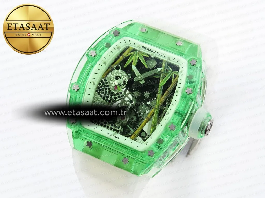 rm026 green transparent tourbillon rm best edition panda skeleton dial on translucent rubber strap2
