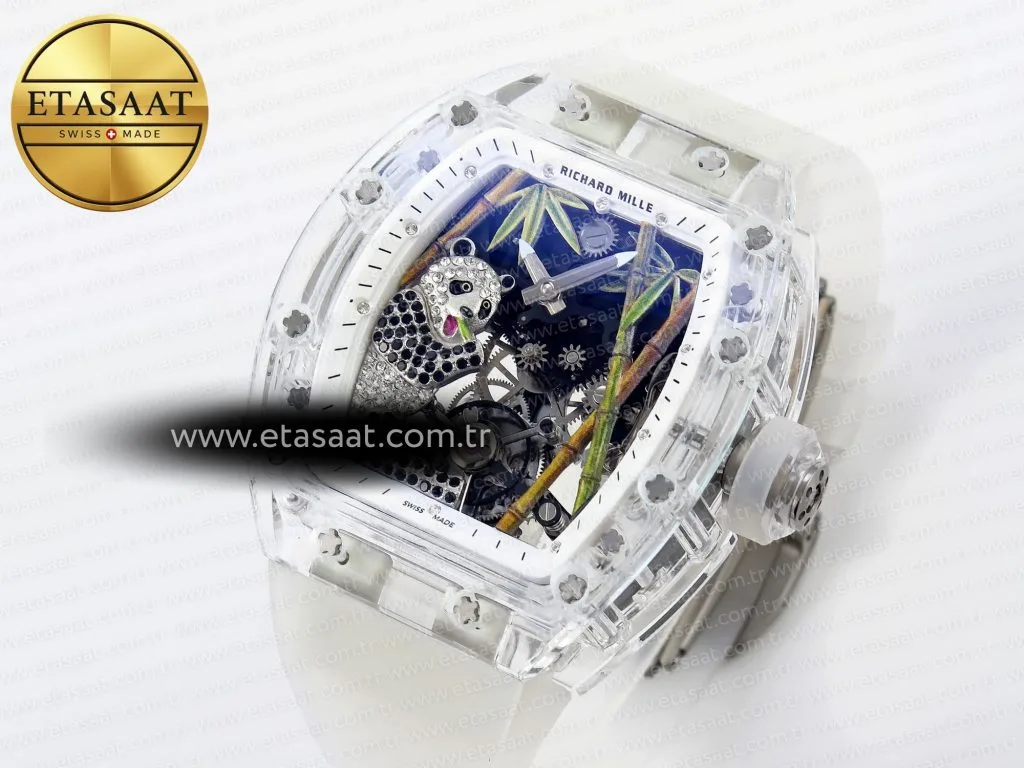 rm026 transparent tourbillon rm best edition panda skeleton dial on translucent rubber strap2