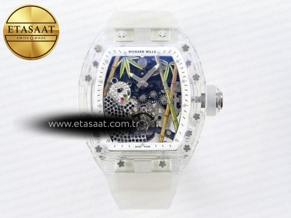 Richard Mille RM026 Yeşil Panda İskelet Şeffaf Kauçuk Eta Saat - Görsel 3 - 1:1 Süper Klon Saat